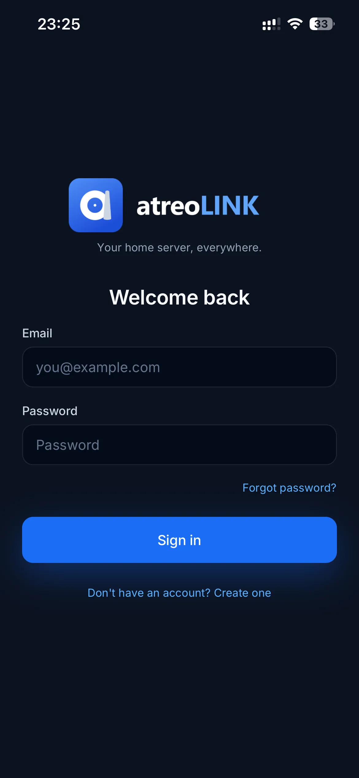 The Sign in screen with the "Don't have an account? Create one" link visible at the bottom of the form.